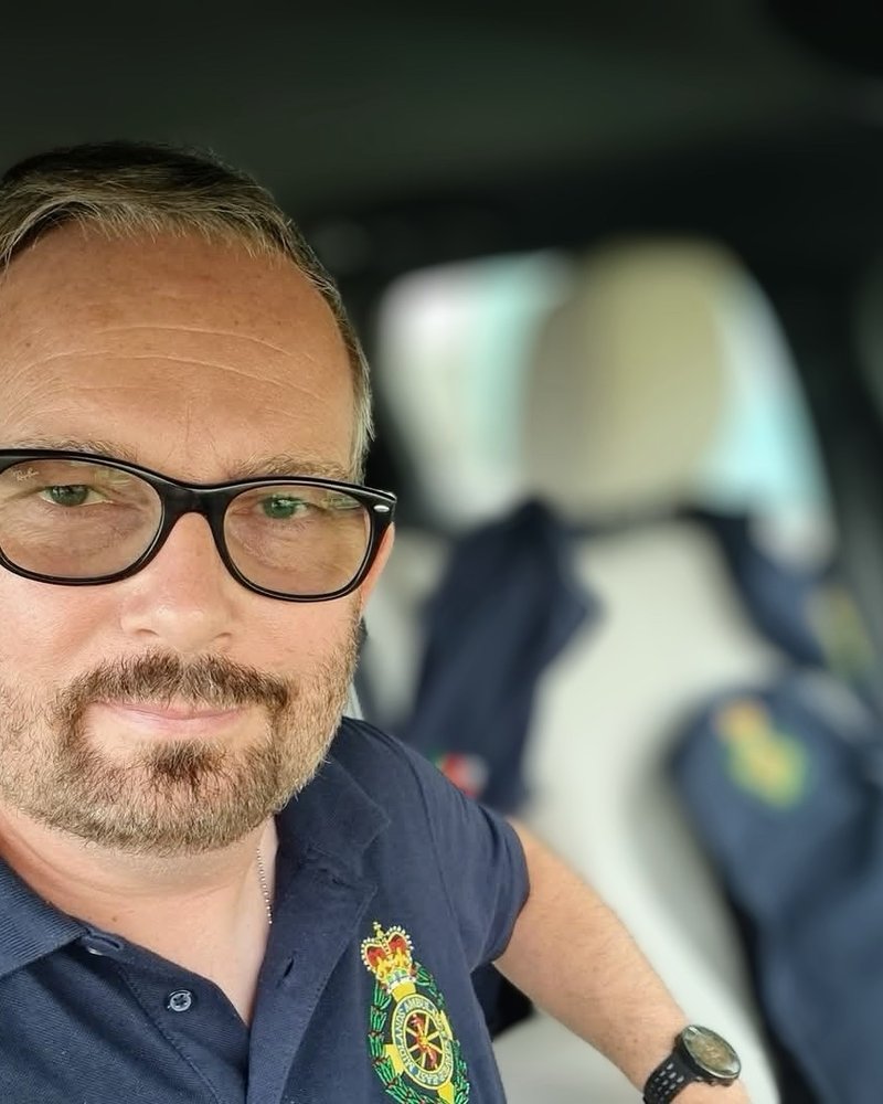 Mark Borrington today, wearing a Community First Responder polo shirt with the EMAS crest.